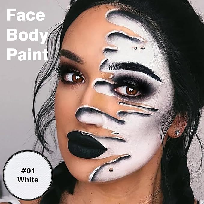 White Face Body Paint Makeup 30G,Professional Stage Screen Halloween,Non Toxic Face Body Paint Makeup for Halloween Costume Theater Dress-Up Zombie Vampire Skeleton Clown Makeup-01