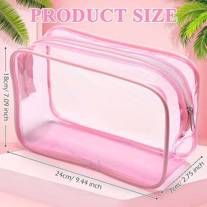 Weewooday 12 Pieces Clear Makeup Bags Cosmetic Storage Bags PVC Zipper Pouches Travel Waterproof Makeup Plastic Case for Women Organizing Toiletries Traveling Bathroom(Large,Light Pink)