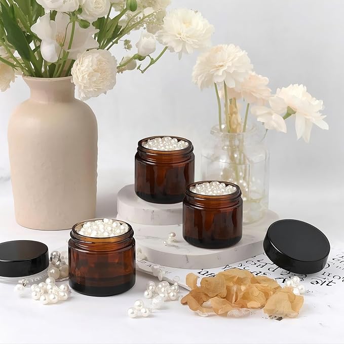 2oz Amber Glass Jars with Lids, Cosmetic Jars with Lids, 48 pack