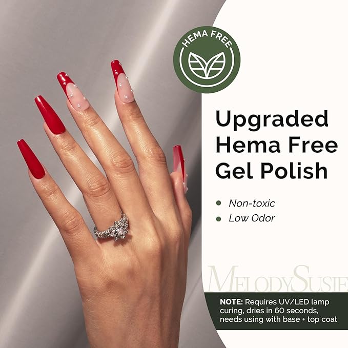 MelodySusie Hema Free Gel Nail Polish, 0.5 Fl Oz Thick Red Gel Polish, Non Toxic, Long Lasting, Soak Off UV Nail Polish, Manicure Nail Design Salon DIY Nail Art at Home 072