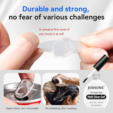 JODSONE 16.5ml Nail Glue Gel Clear and Long-Lasting Requires a Manicure Lamp to Cure for Attaching False Nails Repairing Broken Nails and Securing Decorations