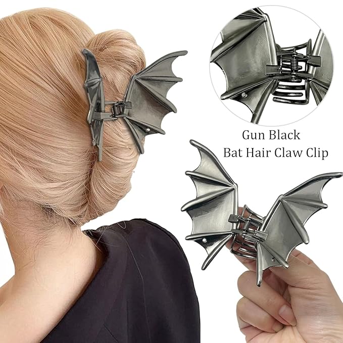 3 Pieces Large Metal Spider Net Bat Hand Hair Claw Clips for Women and Girls Thick Long Hair, Nonslip Skeleton Spooky Barrette Headband Hair Styling Accessories for Halloween Christmas Gifts