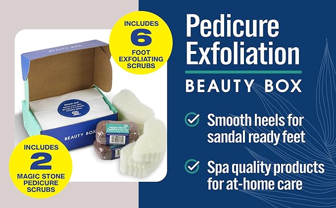HartFelt Exfoliation Beauty Box Bundle with Body and Foot Scrub Exfoliating Bath Sponges and Magic-Stone Pedicure Scrubs
