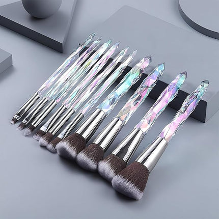 Kingtree Makeup Brushes Set, 10PCS Crystal Makeup Brushes Premium Synthetic Powder Foundation Concealer Eye Shadow Brush, Professional Face Eye Make Up Brushes for Girls Women