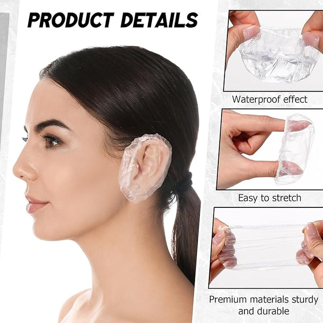 Outus 100 Pack Clear Disposable Ear Covers Plastic Waterproof Ear Protectors for Shower, Hair Dye, Bathing