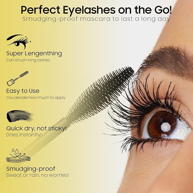 Mascara Volume and Length, Waterproof Mascara Black No Clumping 2-1 Long-Lasting & Volumizing for a Charming Curling Effect Eye Make up, Cruelty Free