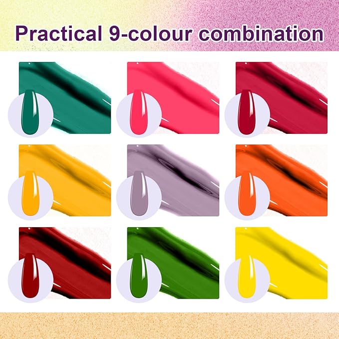 Gradient Painting Gel, 9 Colors Ombre Gel Nail Polish Orange Green Summer Sponging for Pigment Pat Aura Nails, French Manicure DIY Nail Art Vegetable Salad Color