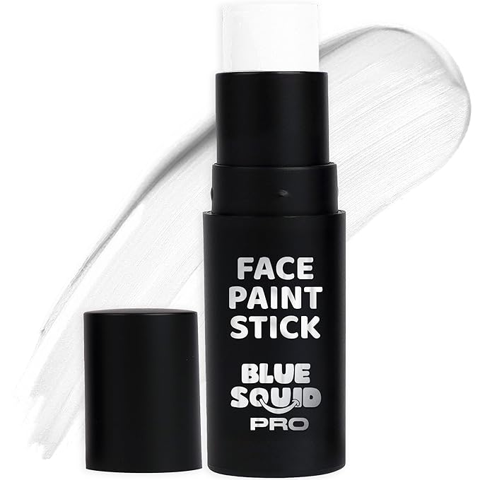 Blue Squid PRO White Face Paint Stick - Waterproof Body Paint for Adults & Kids Eye Black Baseball, Softball - Vegan Hypoallergenic Twist-Up Non-Toxic Makeup Stick for Cosplay, Sports & SFX