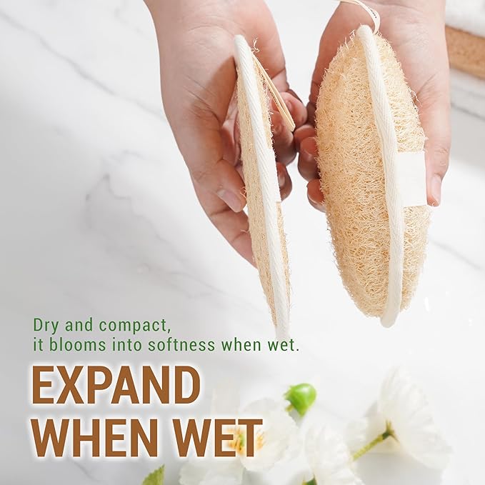 Vietnamese Natural Loofah Exfoliating Body Scrubber Pads, 100% Plant-Based Shower Luffa Sponge, Bath Loofah for Women Men, 2-Pack