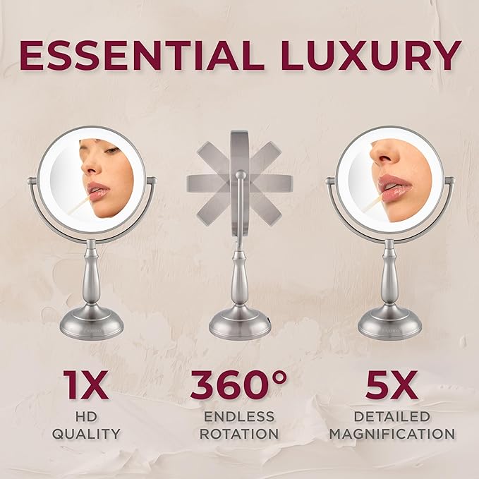 Zadro 11" Makeup Mirror with Lights and Magnification Dimmable Touch LED Lighted Makeup Mirror with Magnification (Large | 11" x 17" | 5X/1X, Satin Nickel)