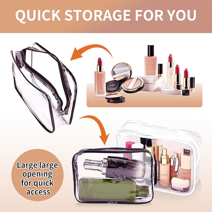 24 PCS Clear Makeup Bag with Zipper, Waterproof Transparent Toiletry Bag Organizer, PVC Portable Cosmetic Bags for Women Men Traveling Vacation Bathroom Home (Black)