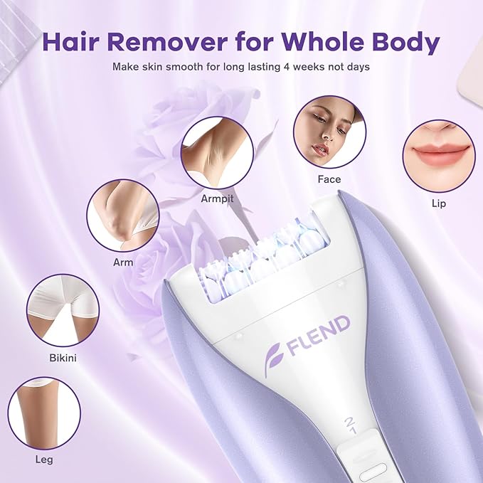 Silent Epilator for Women, 2-Speed Facial & Body Hair Remover, Smooth Glide Technology, for Face, Legs, Bikini & Arms