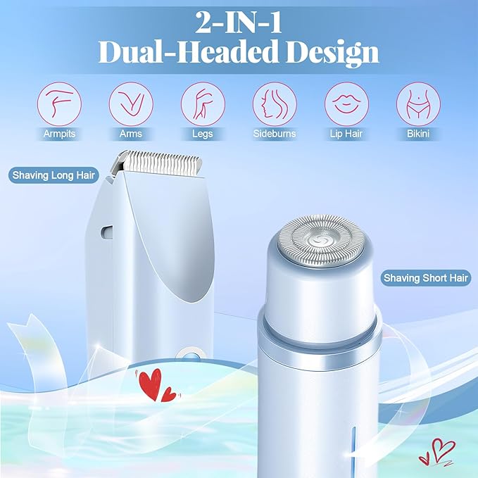 2025 New 2-in-1 Bikini Trimmer for Women, Dermave Bikini Shaver, Hypoallergenic, Wet & Dry IPX7 Waterproof, Cordless Pubic Hair Removal for Bikini, Leg, Arm, Body (Blue)