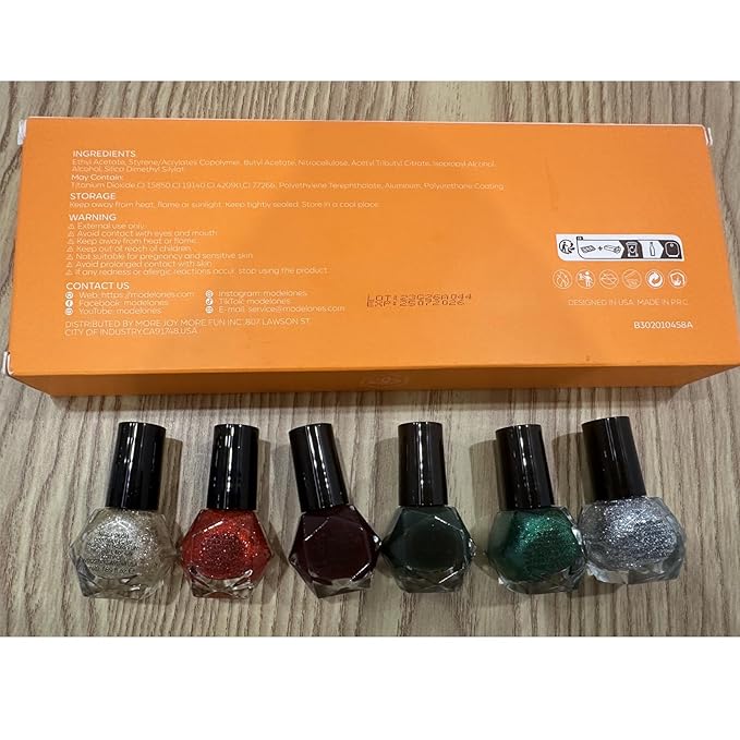 modelones Nail Polish Set 6 Colors Red Green Glitter Mini Nail polish Set Gold Silver Nail Polish Kit Quick Dry Manicure Nail Art Manicure DIY Home Salon Gift for Women Mom