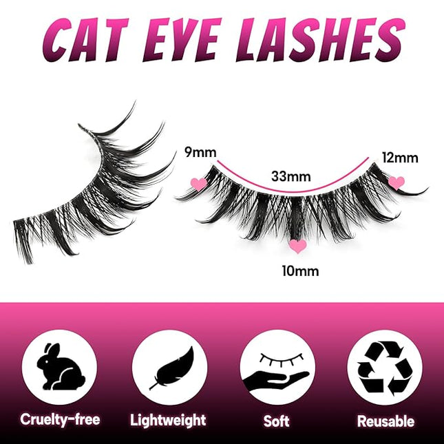 Veleasha Cat Eye Lashes Natural Manga Eyelashes Wipsy Crisscross Fox Eye Lashes with Spike C Curl Clear Band False Eyelashes 5 Pairs Pack (PouncePix)