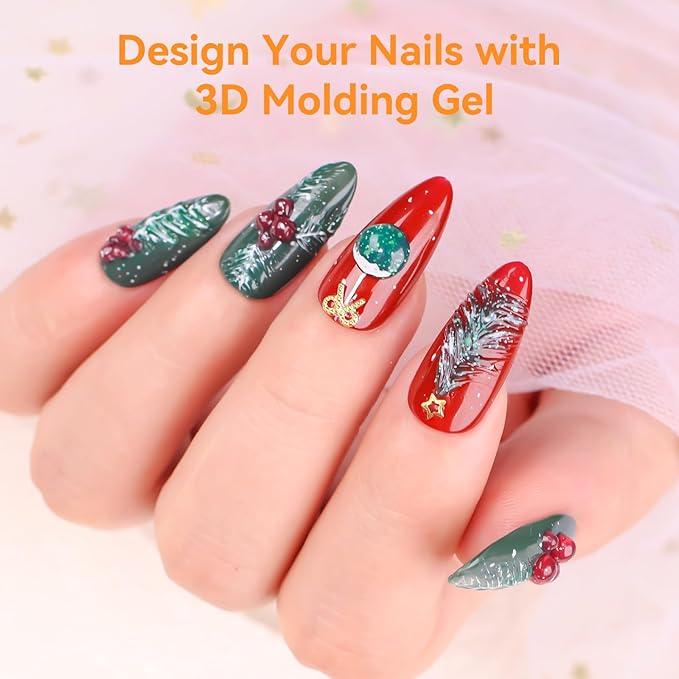 Makartt 3D Sculpting Gel for Nail Art Kit: 3D Nail Gel for Nail Art, 15ml No Wipe Polish for Molding Drawing, Embossed Gels for Nail DIY Manicure - Glistening Cheer & Tinsel Green (2PCS)