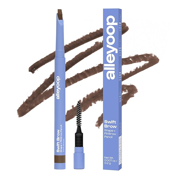 ALLEYOOP Swift Eyebrow All-In-1 Brow Definer with Built-In Sharpener & Spoolie Brush, Water & Smudge Resistant and Eyebrow Pencil for Women, Natural Matte Finish, Vegan, Cruelty-Free (Dark Brown)