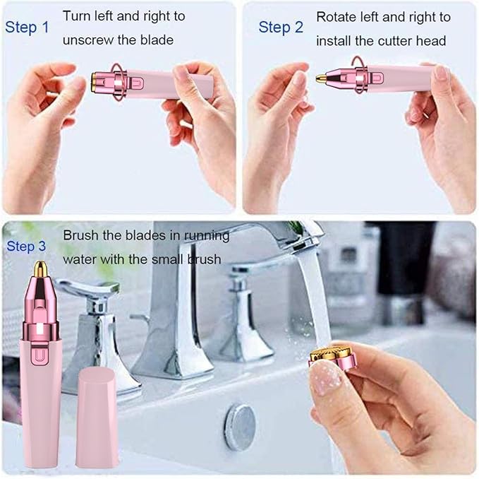 Facial Hair Remover for Women - Pink USB Rechargeable Eyebrow Trimmer & Face Shaver with LED Light, 2-in-1 Hair Removal Device for Smooth Skin