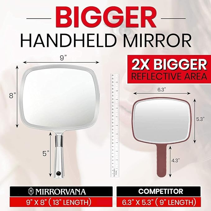 MIRRORVANA Large & Comfy Hand Held Mirror with Handle - Silver Salon Model (5-Pack)