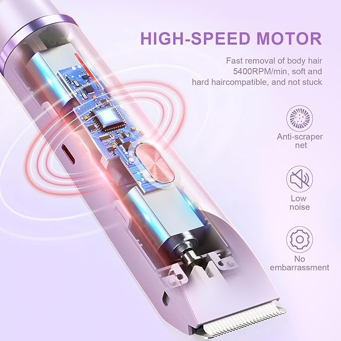 Bikini Trimmer for Women, Dermave Bikini Shaver, Dual Head Shaver Painless Hair Removal for Face, Body & Intimate Areas (Purple)