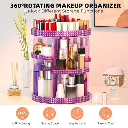 360 Degree Rotating Makeup Organizer, Extra Large Capacity Cosmetics Organizer, Removable 7 Layers Skincare Organizers, Spinning Perfume Organizer, Dresser Organizer Countertop (Purple)