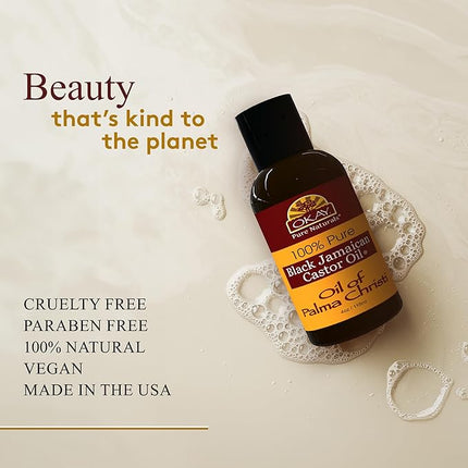 OKAY Pure Naturals Black Jamaican Castor Oil - Castor Oil for Hair Growth, Moisture for Skin, Face, Scalp, Eyelashes, Eyebrows, Hair Oil for Men & Women - 4 Oz