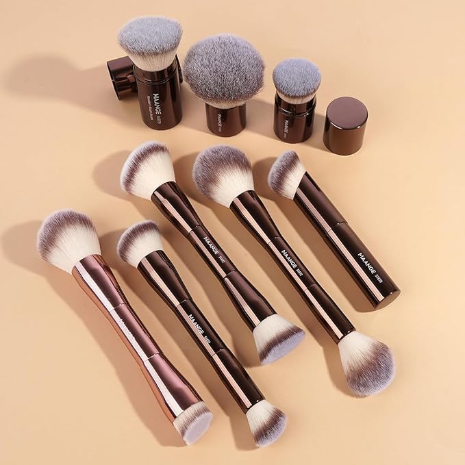 MAANGE 8 Pcs Makeup Brushes with Bag, Double-End Multi-functional Makeup Brushes for Blending Liquid Powder Concealer Cream Blush (Coffee Brown)
