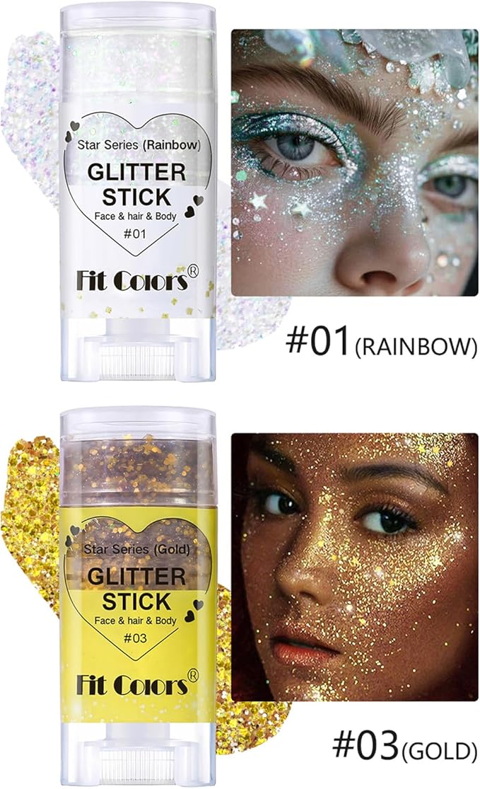 2 Pcs Silver Body Glitter Stick, Mermaid Glitter Gel Long Lasting Shimmer Hair Eyeshadow Face Body Glitter Concerts Music Festivals Halloween Party Looks Sparkle Makeup for Women and Kids (#1)