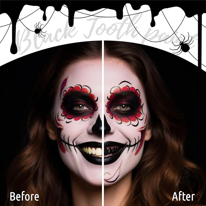 Halloween Black Tooth Paint, Temporary Black Teeth Paint for Cosplay, Safe,Quick Dry Realistic, Special Effects Makeup for Theater,Halloween Clown Skeleton Zombie Vampire Costume Makeup