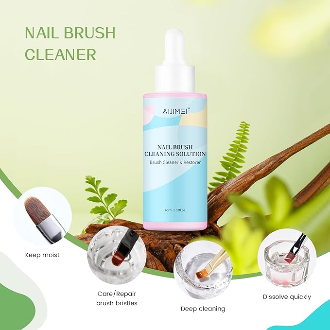 Aijimei 60ml/2fl.oz Nail Brush Cleaning Solution, Nail Art Brush Restorer Quick Clean, Gel Acrylic Nail Brush Cleaner, Use for DIY (Rose)