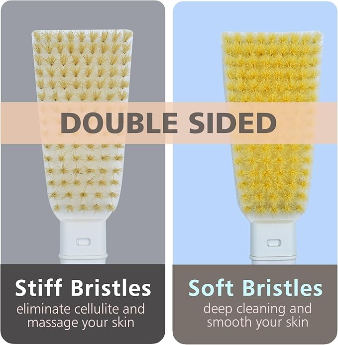 Shower Brush with Soft and Stiff Bristles, 20.5" New Extended Long Handle Back Scrubber Dual-Side Bath Brush Body Exfoliator for Wet or Dry Brushing (Grey Super Long)