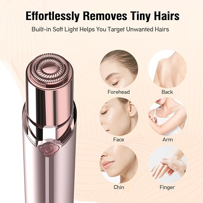 Facial Hair Removal for Women, Electric Painless Rechargeable Facial Hair Remover for Face, Lip, Chin with 2 Replacement Heads