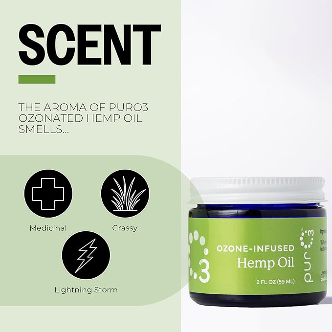 PurO3 Fully Ozonated Hemp Oil - Pure, Natural, Skin Care for Face & Body from Ozonated, Oxygenated Hemp Oil - Glass Jar, 2 oz