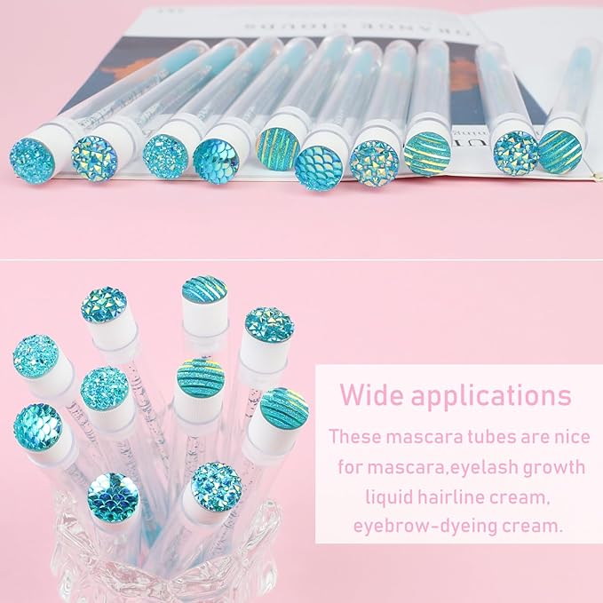 20 Sets Mascara Wand Tube Diamond Eyelash Spoolies Babyblue Mascara Brushes Lash Brush Makeup Tool Applicator Eyelash Brush Tubes Makeup Brush (4C-Babyblue)