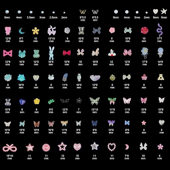 Artdone Nail Art Studs Kit, 2 boxes Multicolor 3D Charms Flower Butterfly Snake Rabbit Diamond Cute Nail Jewels for DIY Decoration with Pickup Tools