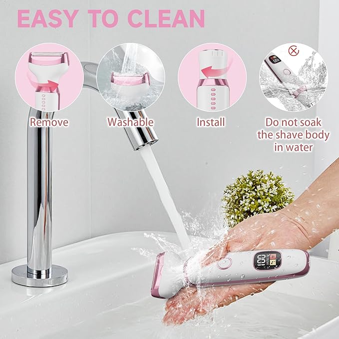 Electric Razors for Women, Bikini Trimmer 4 in 1 Lady Shaver, Wet/Dry Cordless Hair Remover for Nose Hair Face Eyebrow Arms Legs Armpit Underarm Pubic Area Electric Grooming Set LED Display