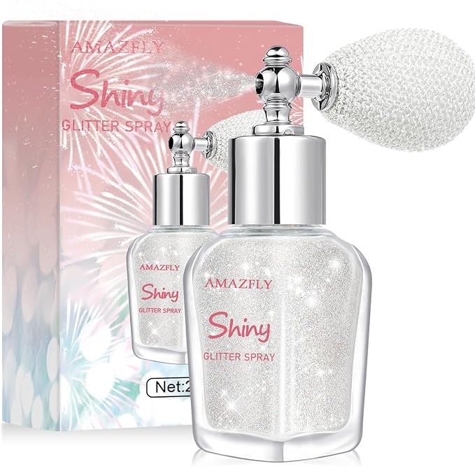 Hair and Body Glitter Spray, Shimmering Powder Sparkle Powder Makeup, Glitter Loose Sparkle Makeup for Body Highlighter,Festival Prom Rave Accessories (Pearl White)