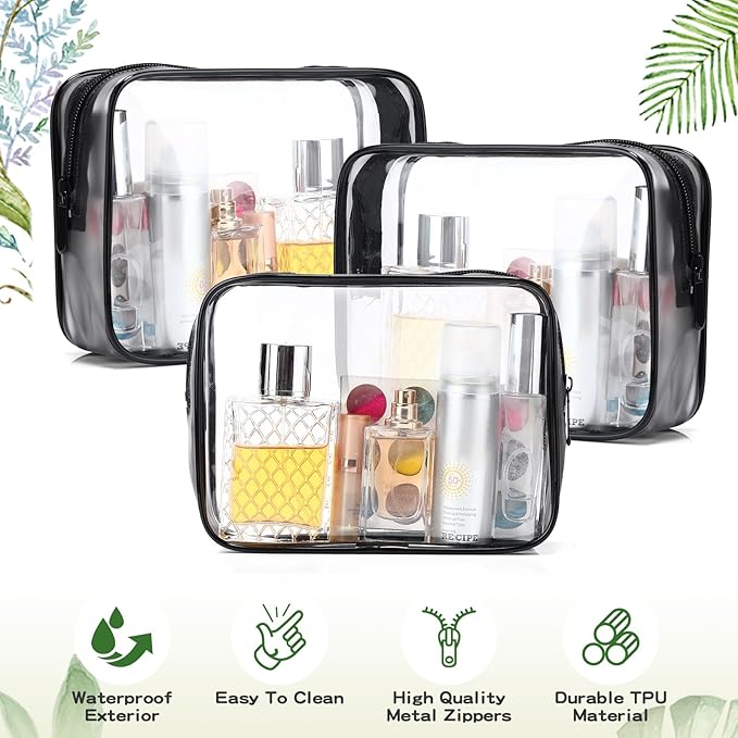 Weewooday 12 Pieces Clear Makeup Bags Cosmetic Storage Bags PVC Zipper Pouches Travel Waterproof Makeup Plastic Case for Women Organizing Toiletries Traveling Bathroom(Medium,Dark Black)