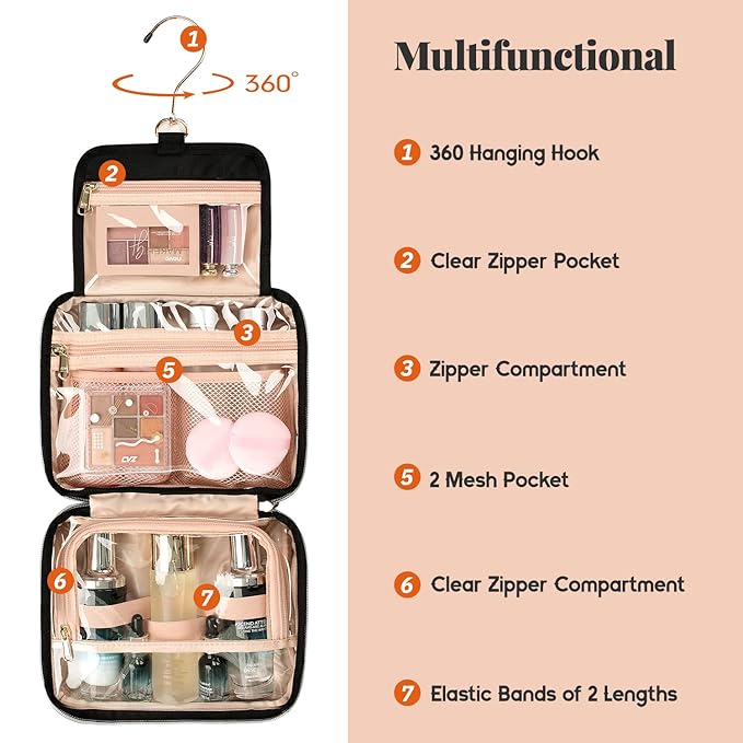 CUBETASTIC Travel Toiletry Bag, Makeup Bag for Women, Portable Water-resistant Small Travel Bag for Toiletries & Cosmetic Essentials
