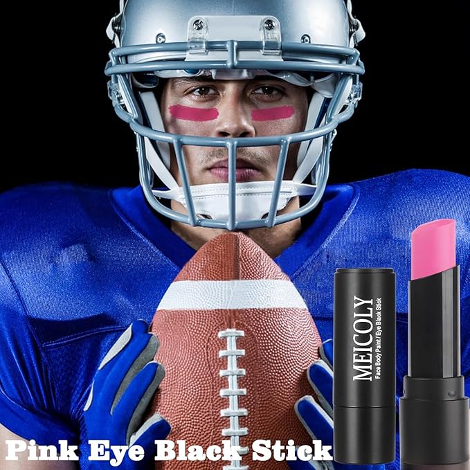 MEICOLY 3Pcs Hot Pink Eye Black Stick,Sweat Proof Waterproof Eye Black Baseball Softball Football Lacrosse,Pink Face Body Paint Stick for Halloween SFX Cosplay Makeup,Matte Lipstick for Women