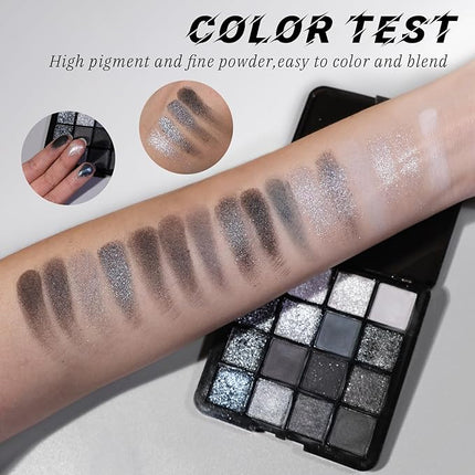 K'APEINE 16 Color Smokey Eyeshadow Palette, Black Eyeshadow Palette Goth Eye Shadow Matte Velvet & Metallic Shimmer Cool Smoky Dark Shades for Goth Makeup No Fading, Long Lasting Waterproof
