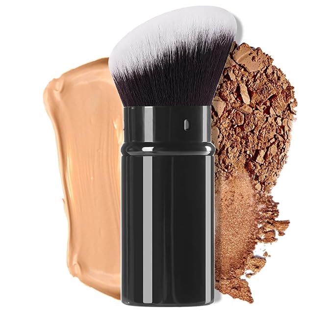 Retractable Kabuki Makeup Brush,Angle Blush Brushes Powder Foundation Makeup Brush for Blending Liquid, Blush, Bronzer, Buffing, Sunscreen,Flawless Cosmetics