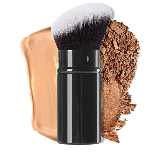 Retractable Kabuki Makeup Brush,Angle Blush Brushes Powder Foundation Makeup Brush for Blending Liquid, Blush, Bronzer, Buffing, Sunscreen,Flawless Cosmetics