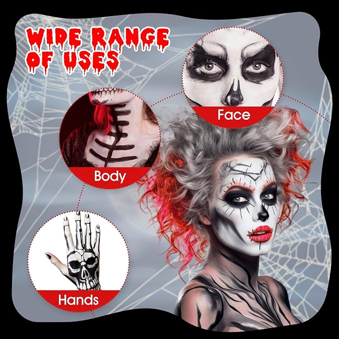 Halloween Face Paint - 12 Pcs Zombie Makeup Kit, Oil Based Black, White, Red Body Painting, Fake Blood Paste for Art, Cosplay, Dress Up Party