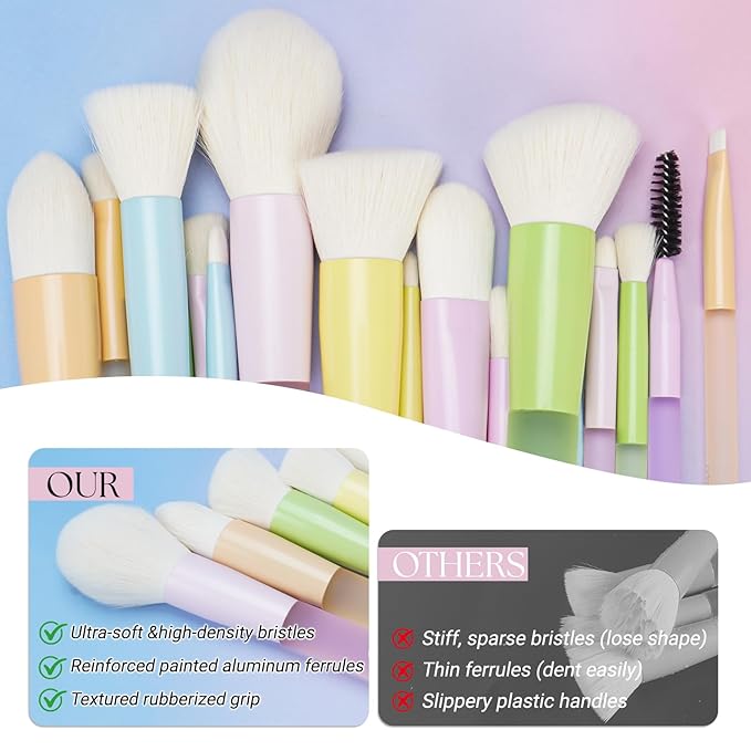 Makeup Brushes, 18Pcs Makeup Brush Set with 2 Sponges & Travel Bag, Colorful Make Up Brushes for Foundation Powder Blush Blending Eyeshadow, Soft Synthetic Fiber, Rubber Handle, Face & Eye Brush Kit