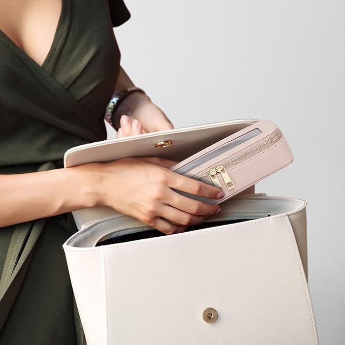 Pinkmik Makeup Brush Case Clear Travel Cosmetic & Toiletry Bag Small Makeup Bag with Zipper Purse Organizer Car Essential Bag for Women (Pink, SLIM)