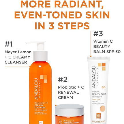 Andalou Naturals Vitamin C BB Beauty Balm Sheer Tint SPF 30 - 2-in-1 BB Cream & Mineral Sunscreen for Face - With Non-Nano Zinc Oxide Skin Protection - 2 fl oz