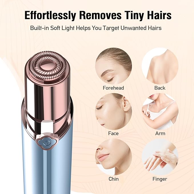 Facial Hair Remover for Women, Rechargeable Face Shavers for Women,Included 2 x Replacement Heads, Upper Lip, Chin, Face Hair Remover Peach Fuzz Remover