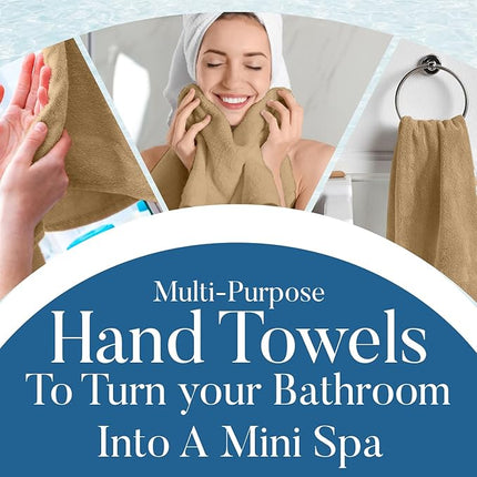 DAN RIVER 6-Pack Premium Hand Towels (16x28 Inches) - 100% Cotton, Ultra Soft, Lightweight, Highly Absorbent Towels for Bathroom, Spa, Gym, Salon, Hotel, and Travel - Tan