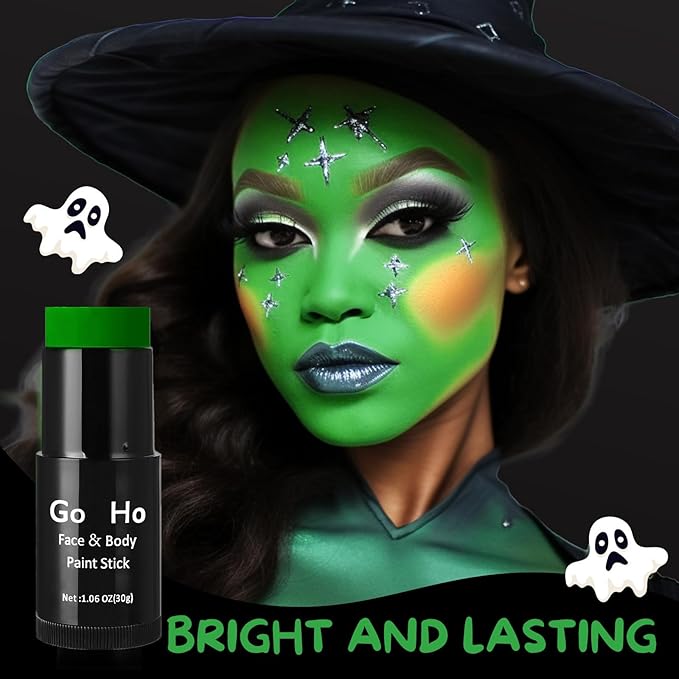 Go Ho Go Ho Cream-Blendable Green Face Paint Stick (1.06 Oz),Full-coverage Green Body Paint Stick for Halloween Cosplay SFX Witch Makeup,Waterproof St Patricks Day Face Paint